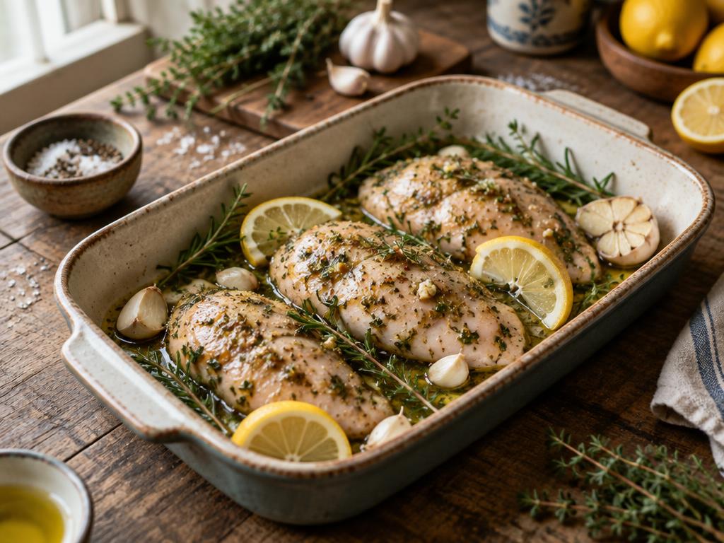 Herb-marinated chicken with lemon, garlic and rosemary